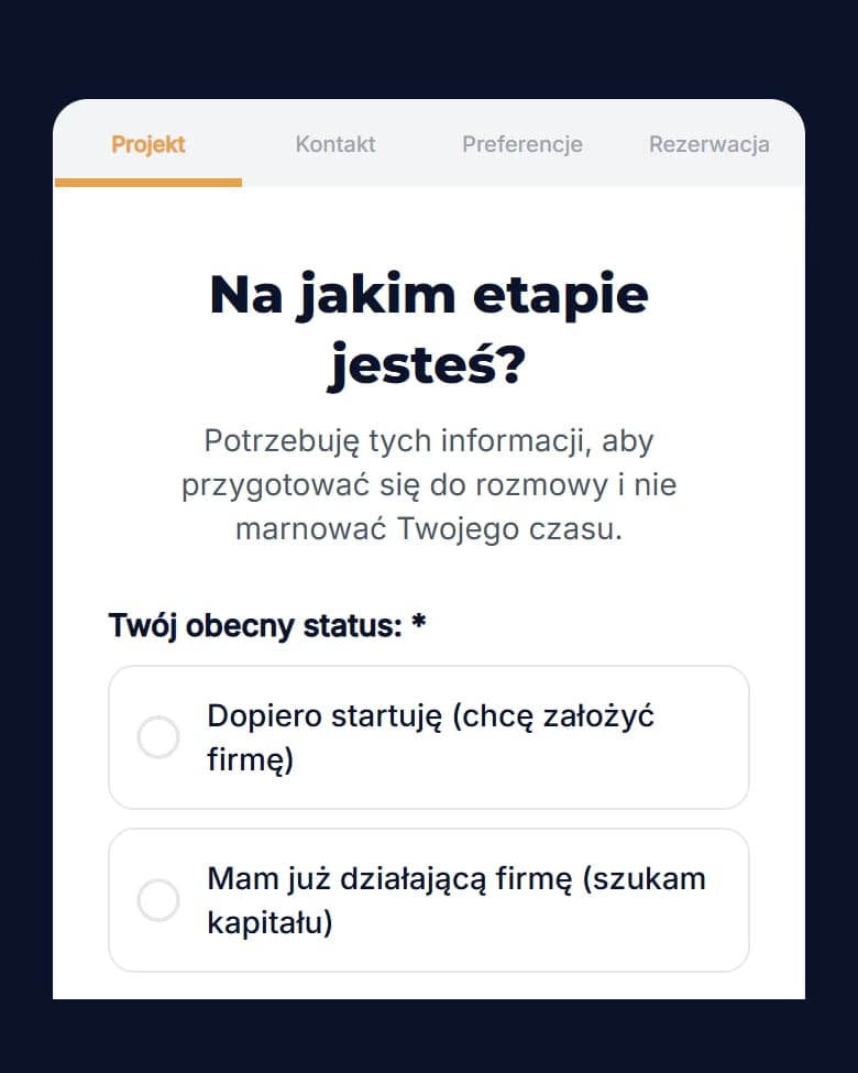 Strona Ekspert od Dotacji na telefonie: Formularz krok po kroku