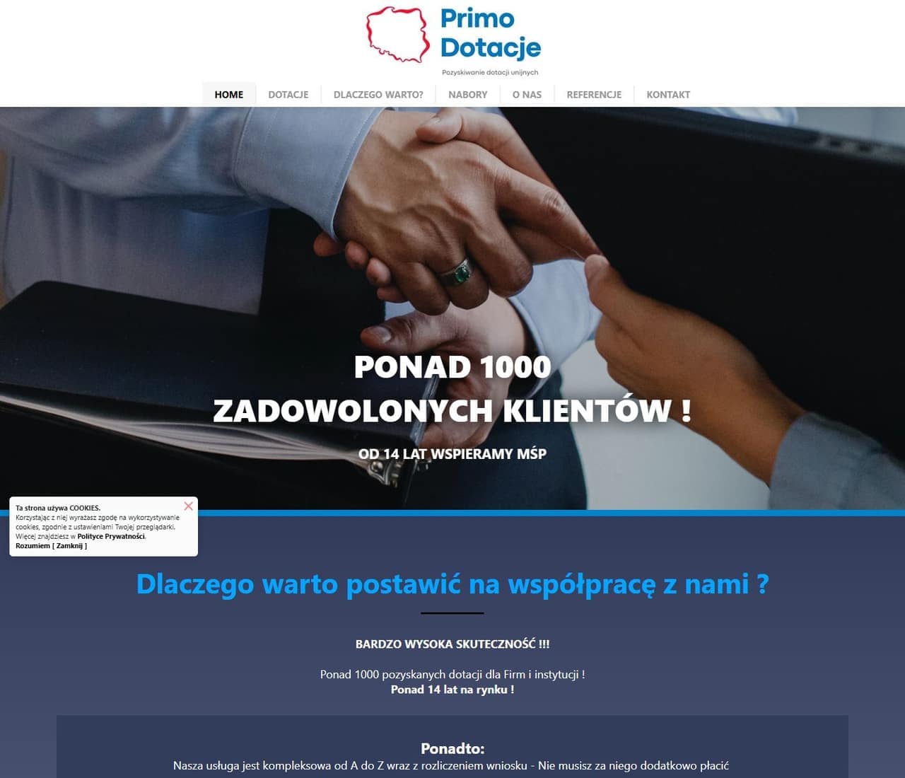Strona Primo Dotacje przed przeprojektowaniem